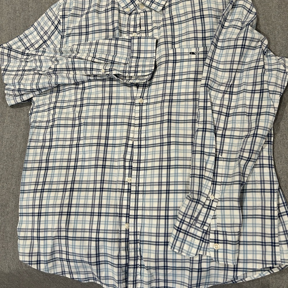 Vineyard Vines Blue and White Plaid Shirt